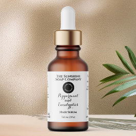 White w curly text and logo dropper bottle label  adressaufkleber