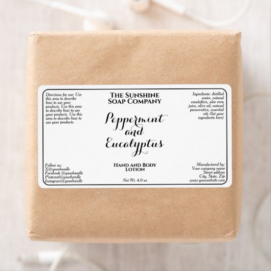 White w curly text cosmetics bottle label (Insitu)