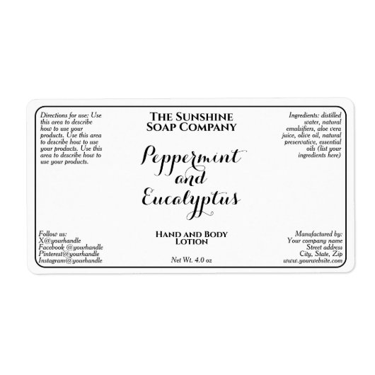 White w curly text cosmetics bottle label (Vorne)
