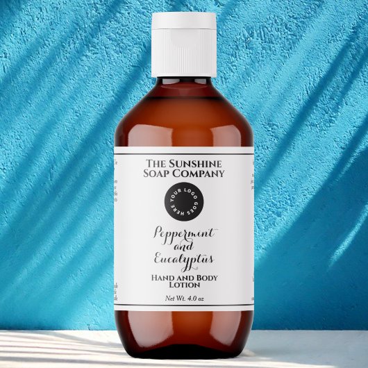 White w curly text logo cosmetics bottle label