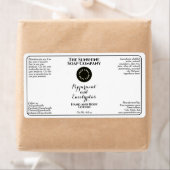 White w curly text logo cosmetics bottle label (Insitu)