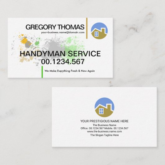 White Wall Paint Spritzer Handyman Painter Visitenkarte (Vorne/Hinten)