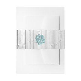 White Washed Wood Aquamarin Coral Beach Hochzeitsb Einladungsbanderole