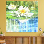 White Water Lily Nymphaea alba - Original Malerei Leinwanddruck (Insitu (Wohnzimmer))