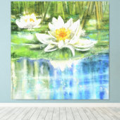 White Water Lily Nymphaea alba - Original Malerei Leinwanddruck (Insitu (Holzboden))