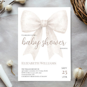 White Watercolor Bow Baby Dusche minimalistisch Einladung