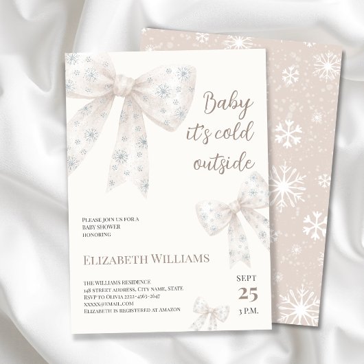 White Watercolor Bow Babydusche Einladung