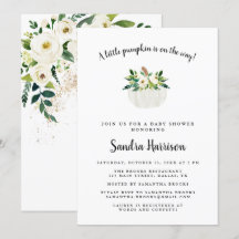 White Watercolor Floral Pumpkin Baby Dusche