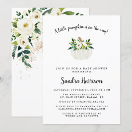 White Watercolor Floral Pumpkin Baby Dusche Einladung