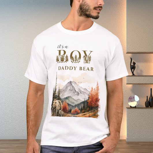 White Watercolor Forest Baby Shower Daddy T-Shirt