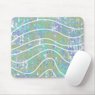 White Waves Abstrakt Green Aqua Lila Design Mousepad