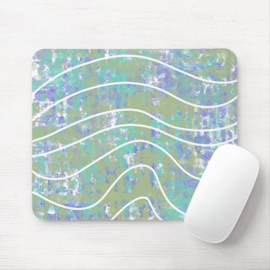White Waves Abstrakt Green Aqua Lila Design Mousepad (Mit Mouse)