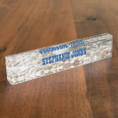 White Waves Monogram Blue Individuelle Name  Namensplakette (Seite)