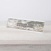 White Waves Monogram Grey Individuelle Name Schreibtischnamensplakette (Vorderseite )