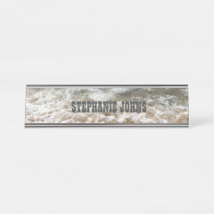 White Waves Monogram Grey Individuelle Name Schreibtischnamensplakette