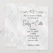 White Wedding Damask mit Herz Einladung (Vorne/Hinten)