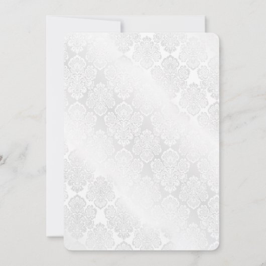 White Wedding Damask mit Herz Einladung (Rückseite)