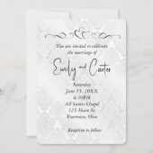 White Wedding Damask mit Herz Einladung (Vorderseite)