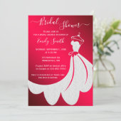 White Wedding Dress on Red Brautparty Einladung (Stehend Vorderseite)