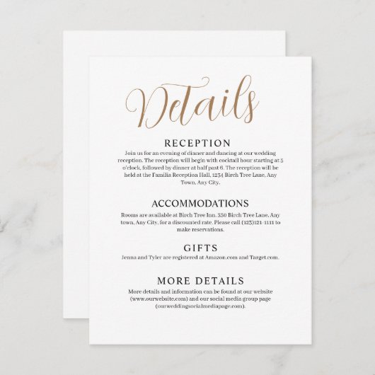 White Wedding Enclosure Card Begleitkarte (Vorne/Hinten)