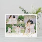 White Wedding Foto Collage Gold Script Vielen Dank Folieneinladung (Stehend vorne)