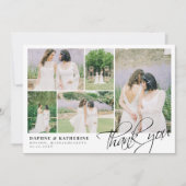 White Wedding Foto Collage Script Vielen Dank Dankeskarte (Vorderseite)