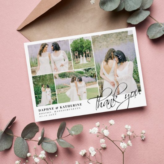 White Wedding Foto Collage Script Vielen Dank Dankeskarte