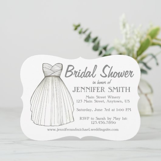 White Wedding Gown Dress Brautparty Bridge Einladung (Stehend Vorderseite)