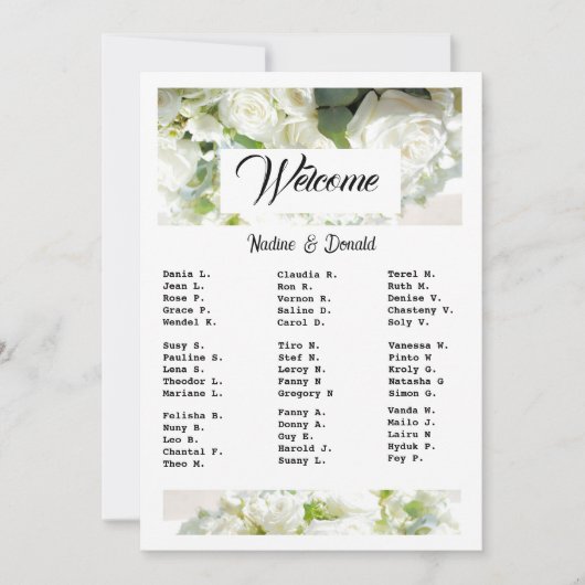 White Wedding Greenery Downloadable Seating Chart Einladung (Vorderseite)