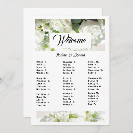 White Wedding Greenery Downloadable Seating Chart Einladung (Vorne/Hinten)