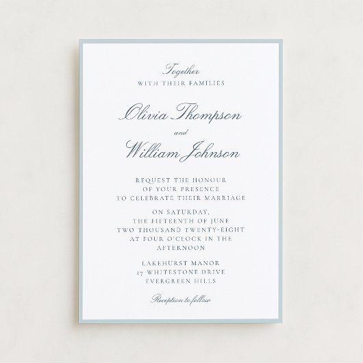 White Wedding Invitation with Light Blue Details Einladung