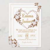 White Wedding Invite with Elegant Heart & Roses Einladung (Vorne/Hinten)