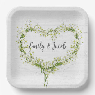 White Wedding Lily Herz auf Holz Pappteller