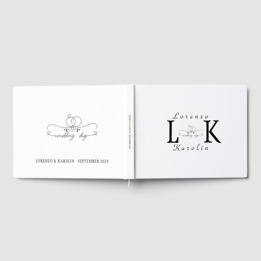 White Wedding Monogram Einfache Elegante Minimalis Gästebuch (Voll)