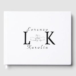 White Wedding Monogram Einfache Elegante Minimalis Gästebuch