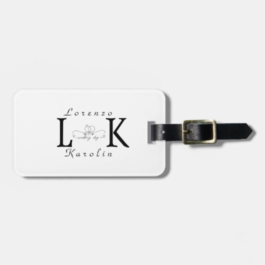 White Wedding Monogram Einfache Elegante Minimalis Gepäckanhänger (Vorderseite horizontal)