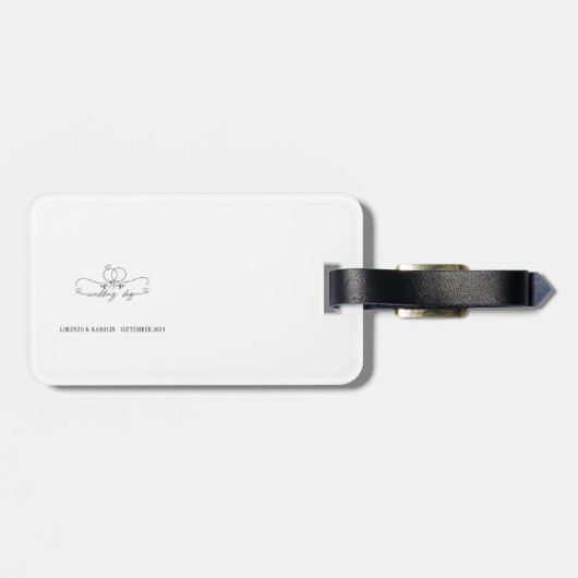 White Wedding Monogram Einfache Elegante Minimalis Gepäckanhänger (Rückseite horizontal)
