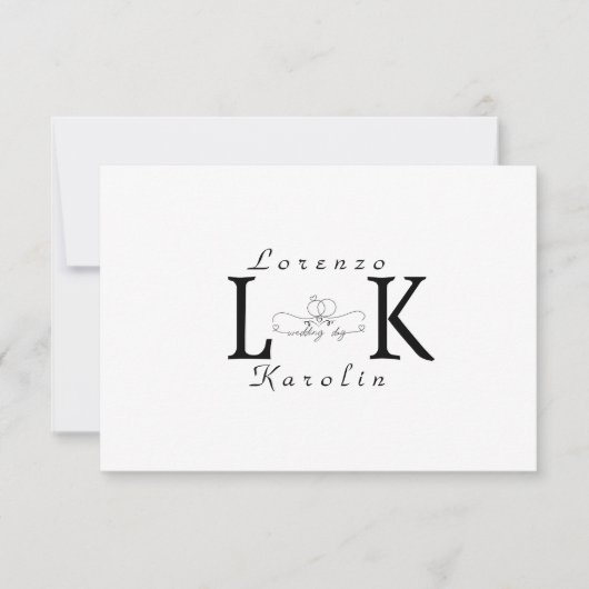 White Wedding Monogram Einfache Elegante Minimalis Mitteilungskarte (Vorderseite)