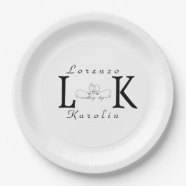 White Wedding Monogram Einfache Elegante Minimalis Pappteller