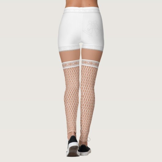 White Wedding Monogram Imitate Fishnet Leggings (Rückseite)