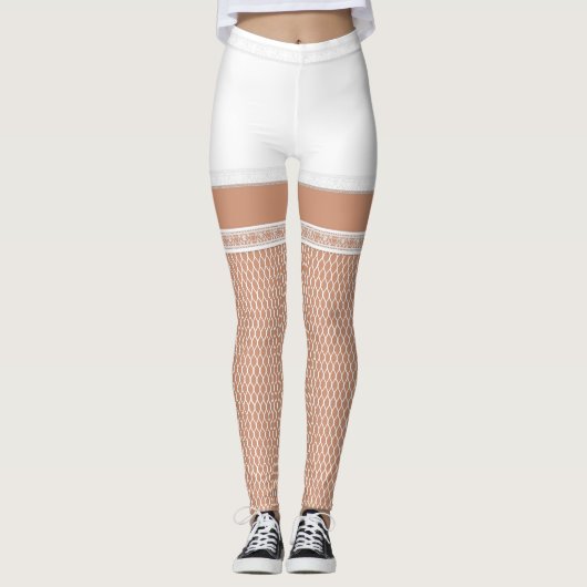 White Wedding Monogram Imitate Fishnet Leggings (Vorderseite)