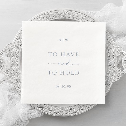 White Wedding Napkin with Dusty Blue Text Serviette