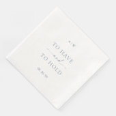 White Wedding Napkin with Dusty Blue Text Serviette (Ecke)