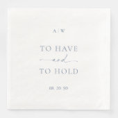 White Wedding Napkin with Dusty Blue Text Serviette (Vorderseite)