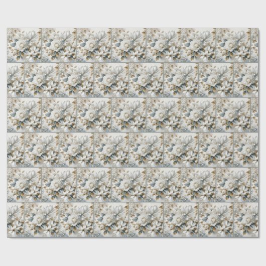 White Wedding Rose Design Geschenkpapier (Flach)