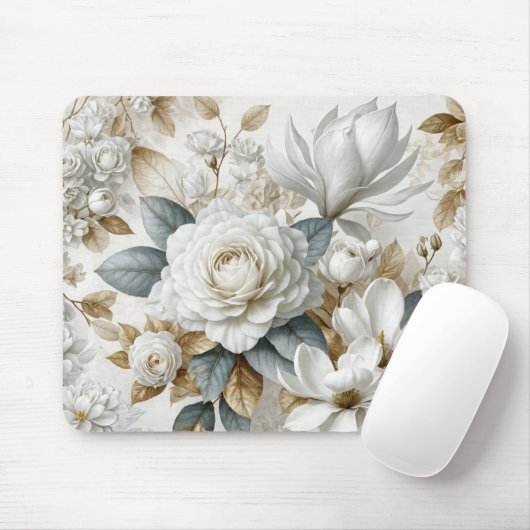 White Wedding Rose Design Mousepad (Mit Mouse)
