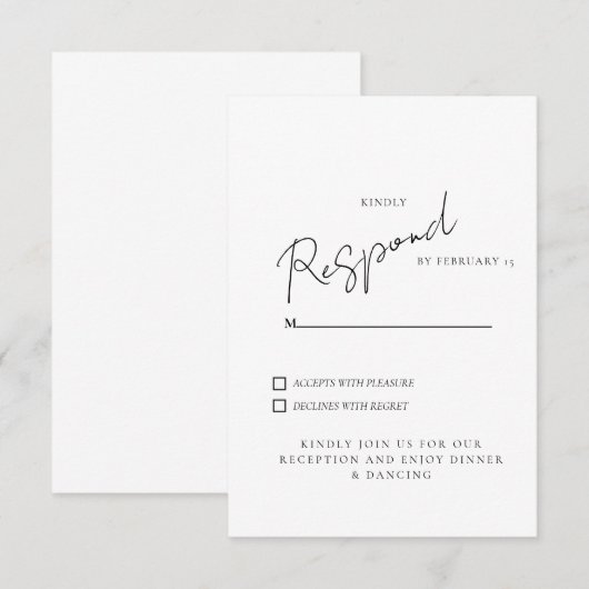 White Wedding RSVP Dinner & Dancing Karte (Vorne/Hinten)