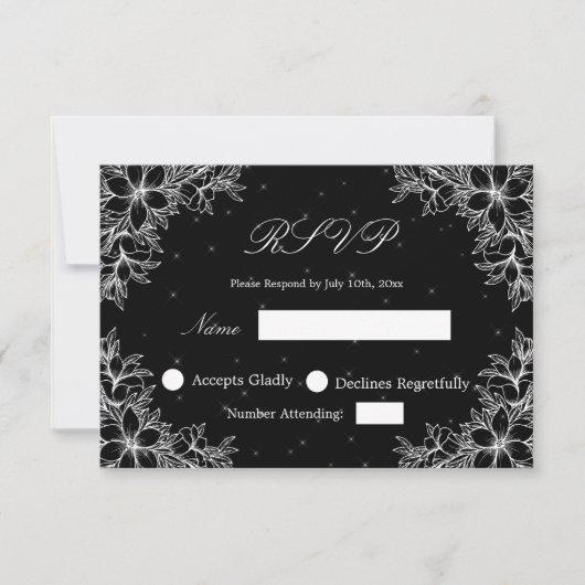White Wedding RSVP mit Verzierter Blumengrafik (Vorderseite)