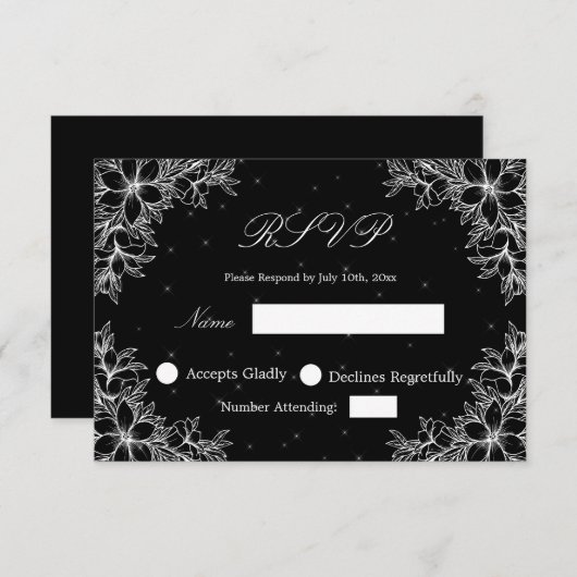 White Wedding RSVP mit Verzierter Blumengrafik (Vorne/Hinten)