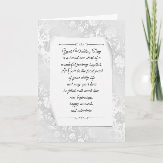 White Wedding Satin Damask Karte (Vorderseite)